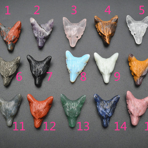 Natural Crystal Stone Wolf Pendant Gemstone Carved Stone Animal Head Necklace Jewelry making supplies