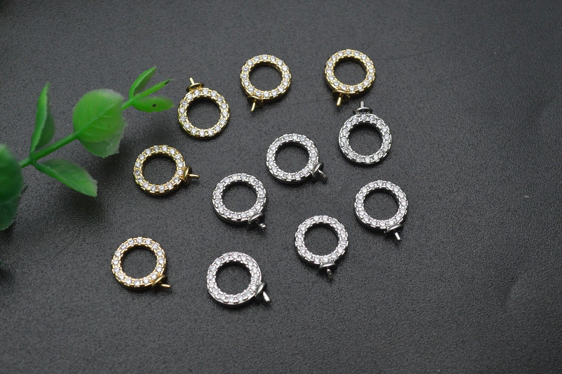 10pc Pin Style CZ Paved Round Circle Loop Jewelry Connectors for ...