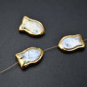 3pc 24k Gold Electroplating Natural White Pearl Fish Shape Spacer Loose Beads