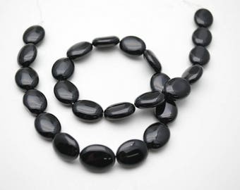 1strand Black Onyx Agate Flat Oval Smooth Stone Loose Beads 8x10mm 10x14mm 13x18mm