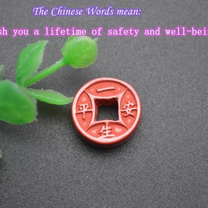 5pc Natural Red Cinnabar Carved Peaceful  Money Coin Flat Round Stone Beads For Jewelry making