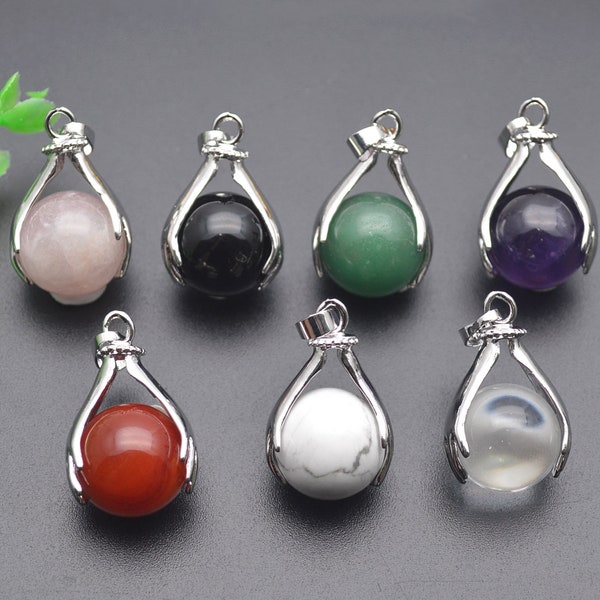 1pc Cute Design Hand Hold Gemstone Ball Pendant fit Necklace making