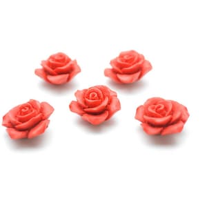 30pc Natural Red Cinnabar  15mm Carved Rose Flower Stone Loose Beads