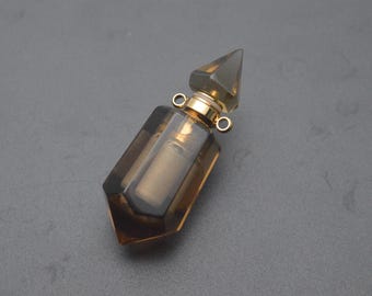 1pc Double Point Shape Natural Amethyst Crystal Tiger Eye Fluorite Perfume Bottle Stone Pendant