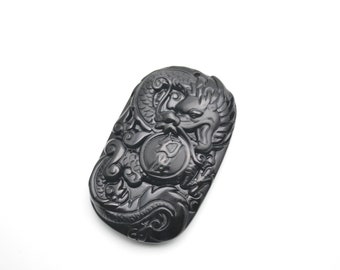 New Design Cool Carved Dragon Natural Black Obsidian Gemstone Pendant