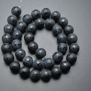 Carved Words Om mani padme hum Matte Black Onyx Agate Stone Round Beads 8mm 10mm 12mm 14mm