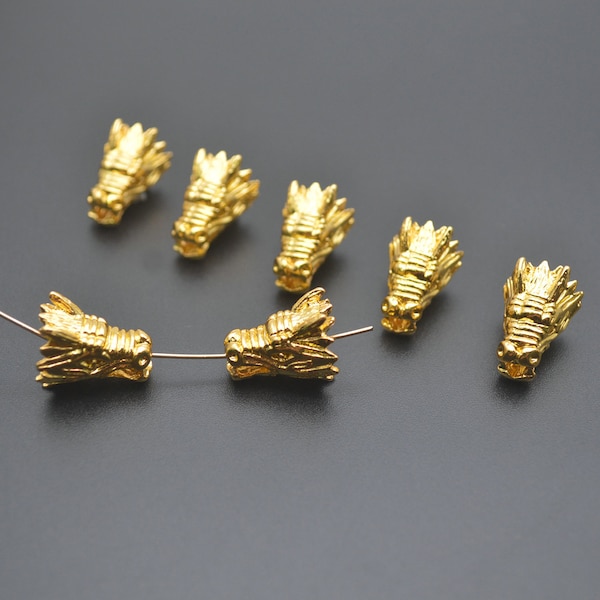 20pc Gold color Chinese Lucky Dragon Head Charms Metal Spacer Loose Beads DIY Jewelry making supplies