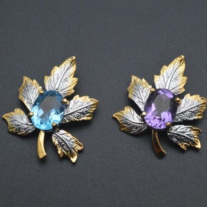 1oc High Quality 925 Silver Natural Gemstone Amethyst Topaz Leaf Shape Pendant for High-end Jewelry Making