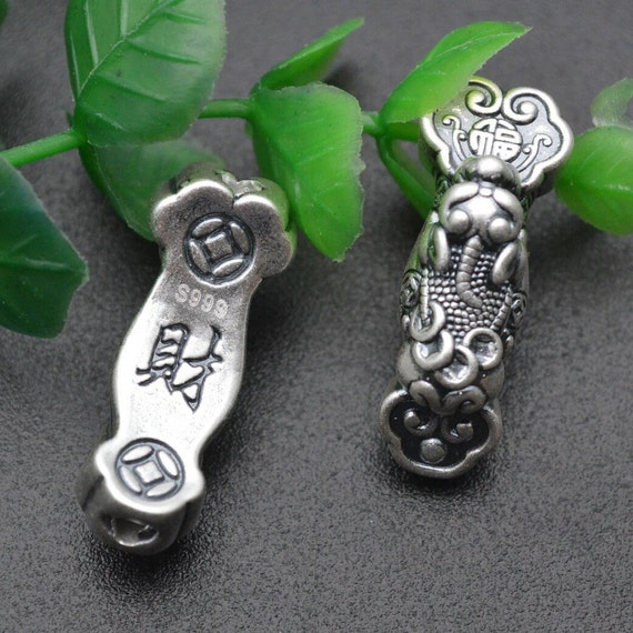 1pc S999 Pure Silver Antique color Pixiu Money Coin Lucky Wishful Charms for Bracelet making