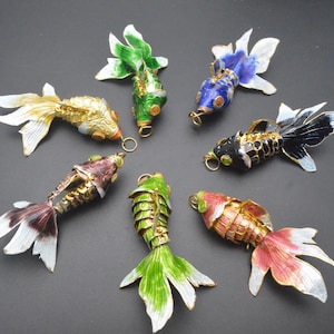 1pc 7.5cm Beautiful Cute Cloisonne GoldFish Charm Fish Pendant DIY Fashion Necklace Jewelry Making Supplies