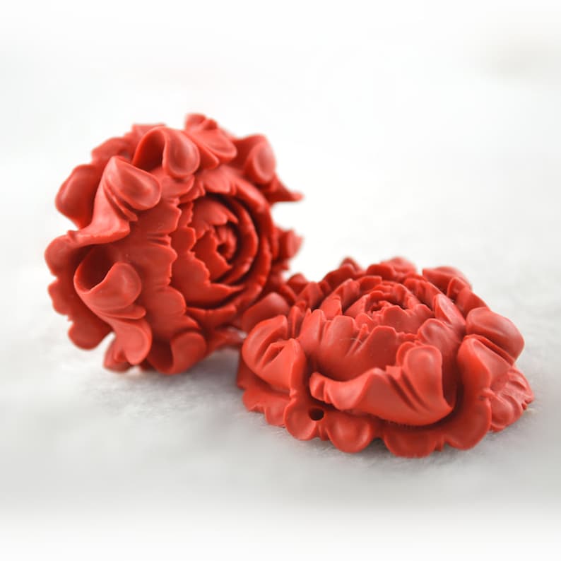 Beautiful Popular Carved Red Cinnabar Stone Flower Shape Pendant fit Fashion Jewelry Making image 1