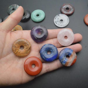 Natural Gemstone 30mm Donut Stone Pendant Crysal Aventurine Moss Agate Rose Quartz Amethyst