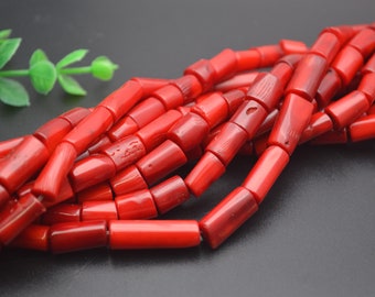 1 strand Red color Sea Bamboo Coral Tube Stone Loose Beads DIY Jewelry making Supplies