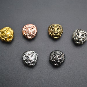 20個入り かわいい 10 mm ライオンヘッド メタルアニマルチャームビーズ ローズゴールド / ロジウム / ガンメタル / ゴールドカラー