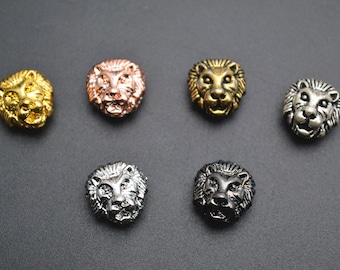 20 szt. ślicznych 10 mm metalowych koralików z motywem głowy lwa w kształcie zwierząt, różowe złoto / rod / metaliczny brąz / kolor złoty