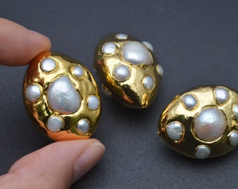 Gold Plating Big size Natural White Pearl Beads Oval Shape Nugget Jewelry making Beads