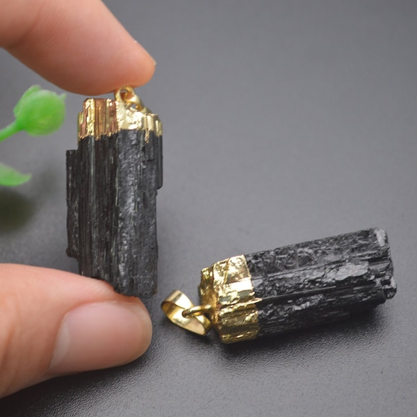 1pc Natural Black Tourmaline Rough Raw Stone Cylinder Pendant Fashion Jewelry