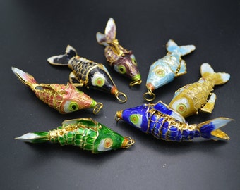 1pc 80~85mm Big Size Cloisonne Carp Fish Charm Pendant Bright color Fashion Necklace Jewelry Making Supplies