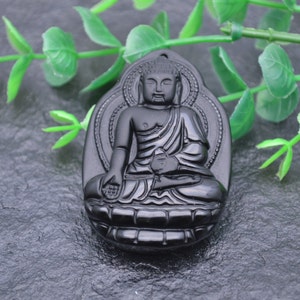 New Design Natural Black Obsidian Gemstone Caved Buddha Pendant fit Necklace making