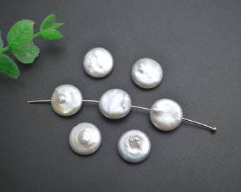 Perlas de agua dulce naturales de alta calidad, cuentas redondas planas con forma de moneda para hacer joyas