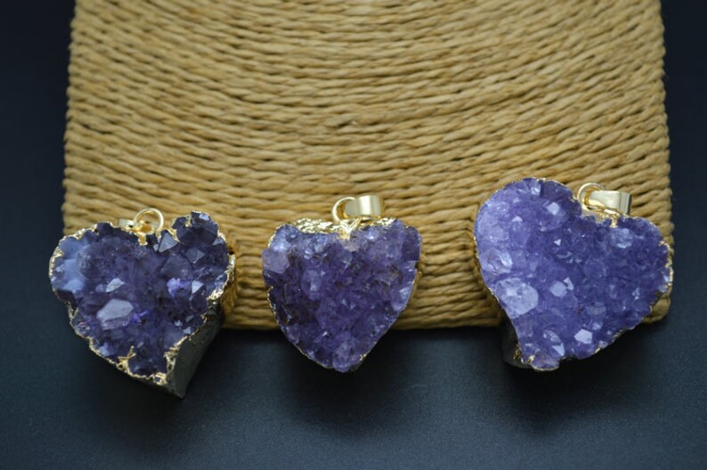 Heart Shape Natuarl Drusy Amethyst Stone Pendant Gold plating Jewelry supplies