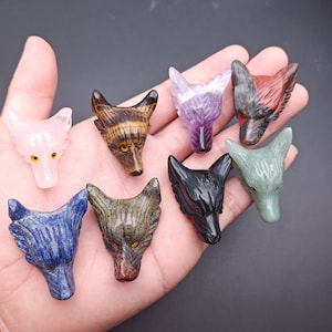 1pc Bigger Natural Gemstone Carved Wolf Head Stone Pendant For Necklace Making