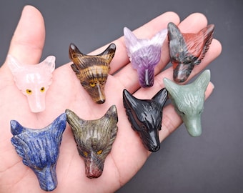 1pc Bigger Natural Gemstone Carved Wolf Head Stone Pendant For Necklace Making