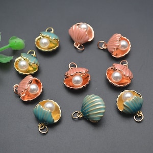5pc Various Cute Marine life Clamshell Seafish Sea Horse Starfish Octopus Metal Enamel Charms For Jewelry Making