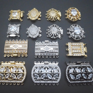 Good Quality Big CZ Paved Three Loops Square Box Oval Shape Necklace Bracelet Incert Clasps For Multi Rows Jewelry making