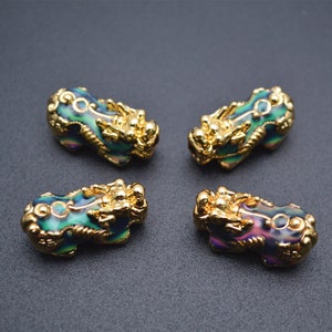 5pc Color Changeable Cloisonne Metal Pixiu Money Bracelet Charms