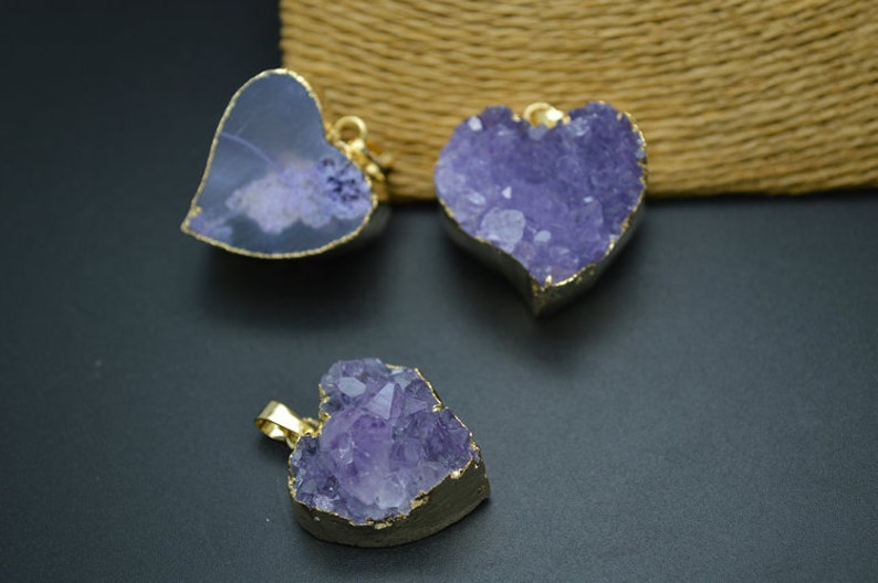 Heart Shape Natuarl Drusy Amethyst Stone Pendant Gold plating Jewelry supplies