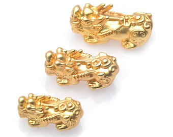 High Quality Gold plating Lucky Money 3D Metal Pixiu Bead Charms fit Bracelet Jewelry Making Color Remain Nickle Free