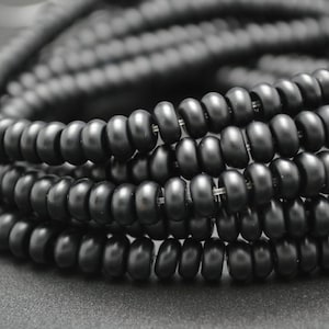 1 strand High quality 4x6mm or 5x8mm Matte Dull Polished Black Onyx Agate Rondelle Spacer Button Beads jewelry making supplies