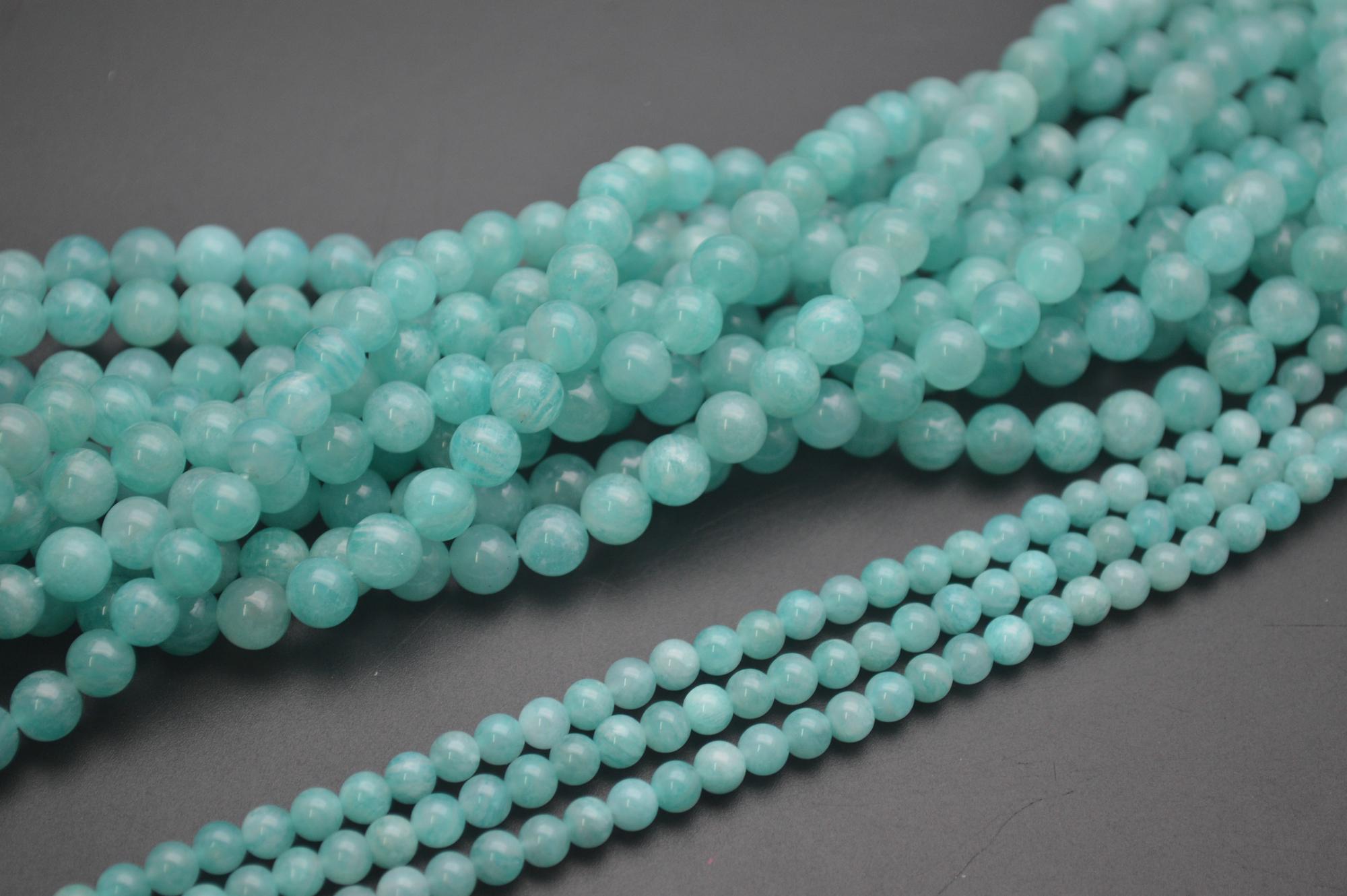 High Quality Pure Blue Color Natural Amazonite Stone Round Loose Beads ...