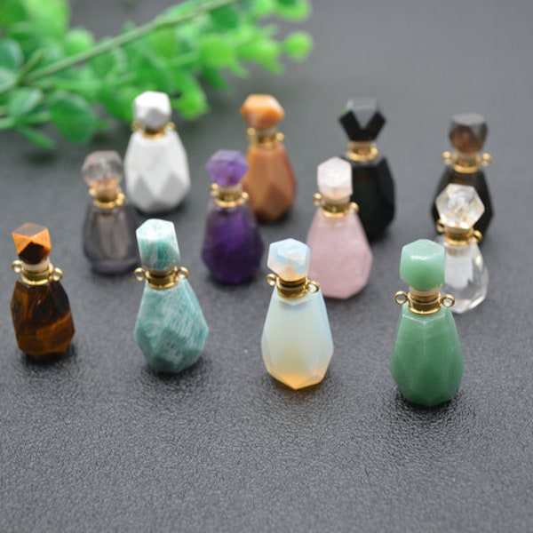 1pc Natural Gem Stone Mini Perfume Oil Bottle Pendant Necklace Fashion Jewelry Gift