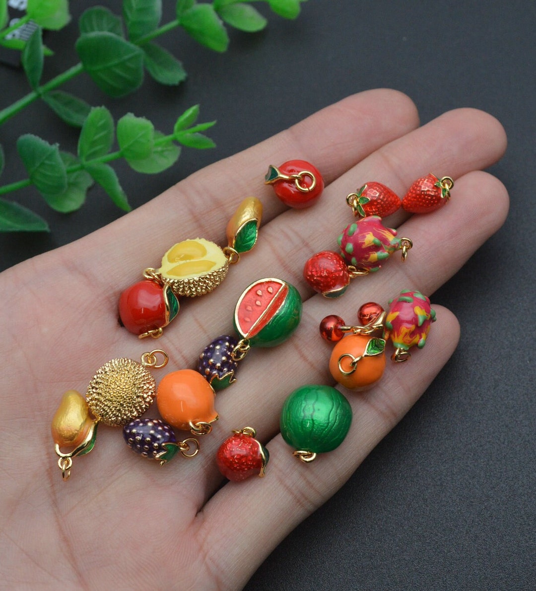10pc Various Fruits Desings Enamel Metal Charms for Bracelets Earrings ...