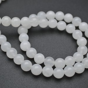 6mm 8mm Smooth Natural White Marble Jade Stone Round Loose Beads