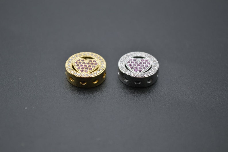 10pc 12mm Multi Color CZ Setting Flat Round Heart Shape Metal Spacer Coin Loose Beads Jewelry Findings