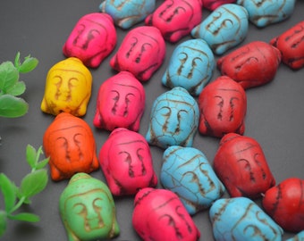 1 strand Mix color Dyed Howlite Turquoise Carved Guanyin Buddha Head Stone Loose Beads 20x30mm or 15x20mm fit DIY Jewelry making