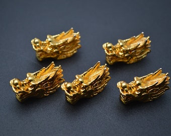 10pc Gold plating Metal 10x25mm Chinese Dragon Head Spacer Loose Beads DIY Jewelry making