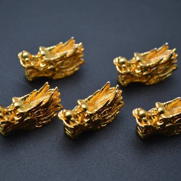 10pc Gold plating Metal 10x25mm Chinese Dragon Head Spacer Loose Beads DIY Jewelry making