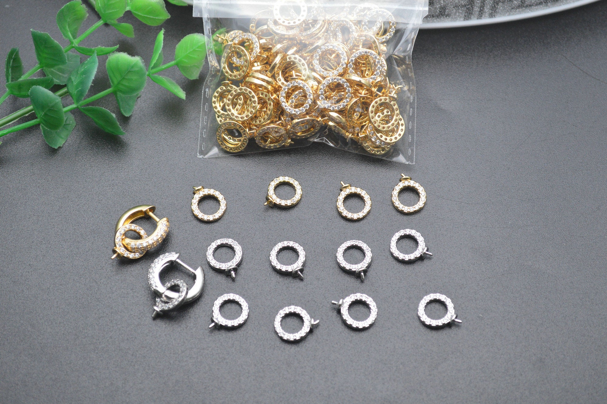 10pc Pin Style CZ Paved Round Circle Loop Jewelry Connectors for ...