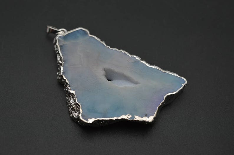 Geode Druzy Agate Big size Freeform Stone Slab Pendant Silver Plating