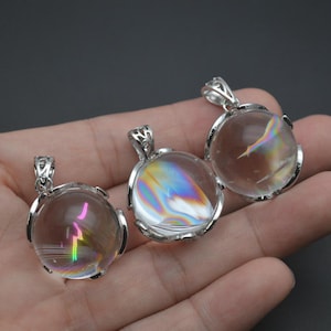 1pc Rainbow Color Natural Clear Crystal Round Ball Quartz Pendant