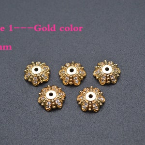 Wholesale 20pc Gold Silver color CZ Zircon Paved Flower Petal 10mm Metal Bead Caps Spacer Loose beads