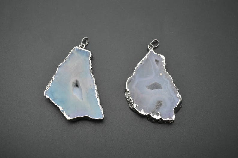Geode Druzy Agate Big size Freeform Stone Slab Pendant Silver Plating