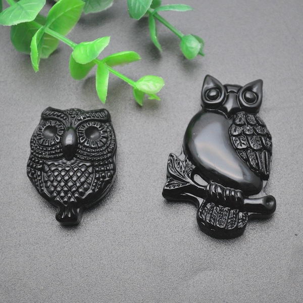 Cute Natural Black Obsidian Carved Owl Stone Animal Pendant Fashion Jewelry