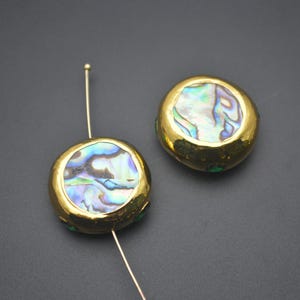 Natural Abalone Shell 24mm Flat Round Necklace Bracelet Beads 24k Gold Plated Jewelry Making Supplies
