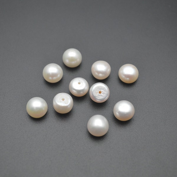 10pc Half Drilled Hole Natural Freshwater White Pearl Barrel 6mm 8mm Bread Beads fit Stud Earrings Making