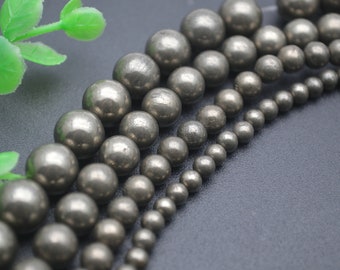 1 strand High Quality 2mm~20mm Natural Pyrite Smooth Round Loose Beads Jewelry making materials